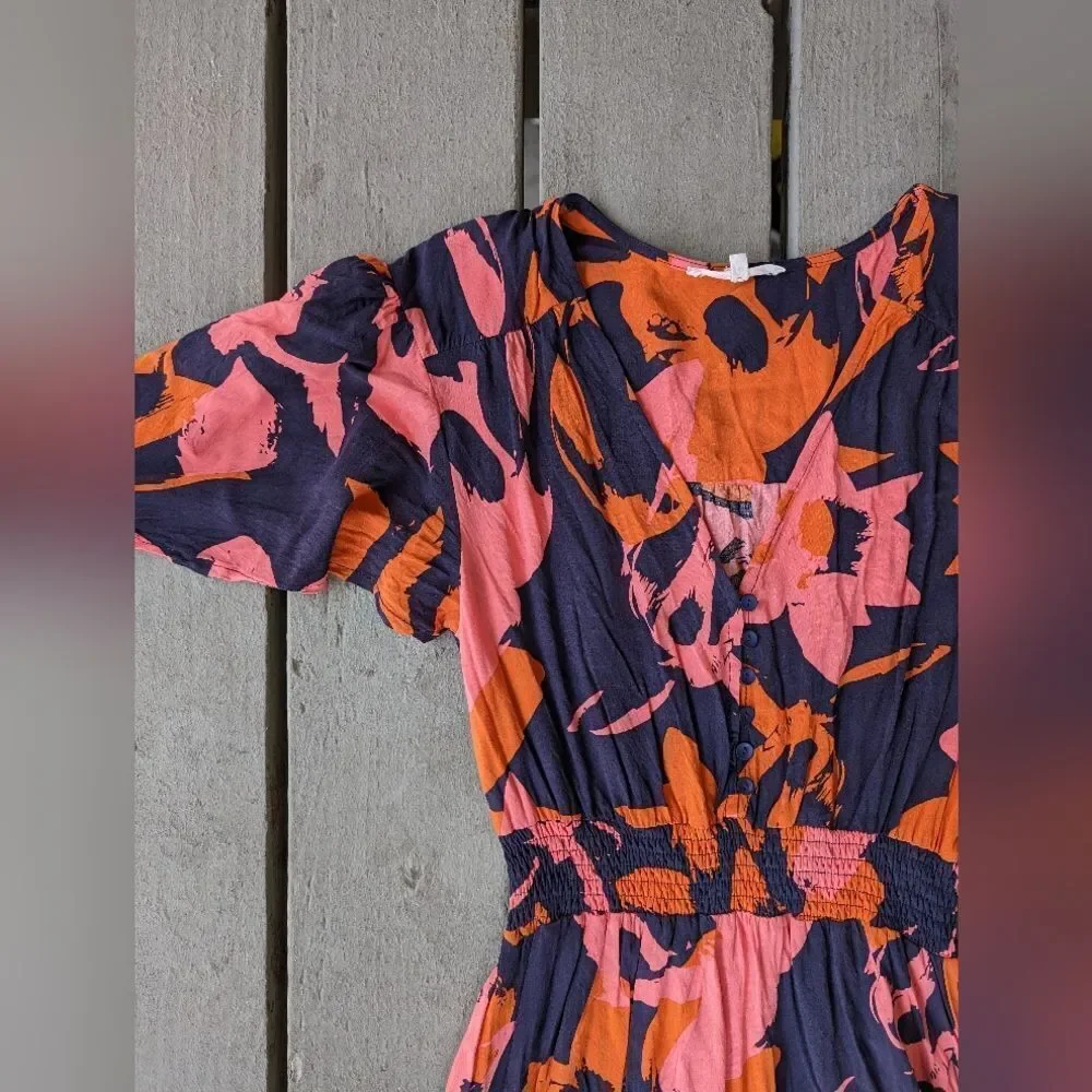 Abel The Label Anthropologie Multicolor Clare Floral High Low Midi Dress Size‎ S